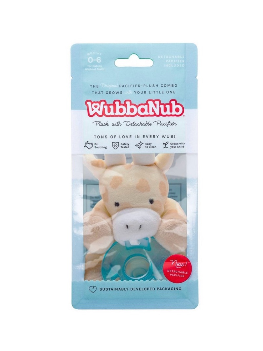 WubbaNub Detachable Pacifier - Giraffe:
Plush Toy, Silicone, BPA-Free.